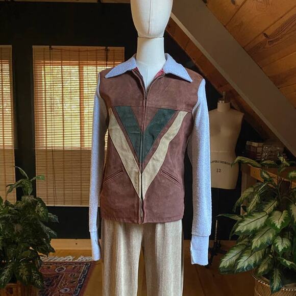 Leather Knit Cardigan Jacket Vintage 70s - Picture 1 of 7